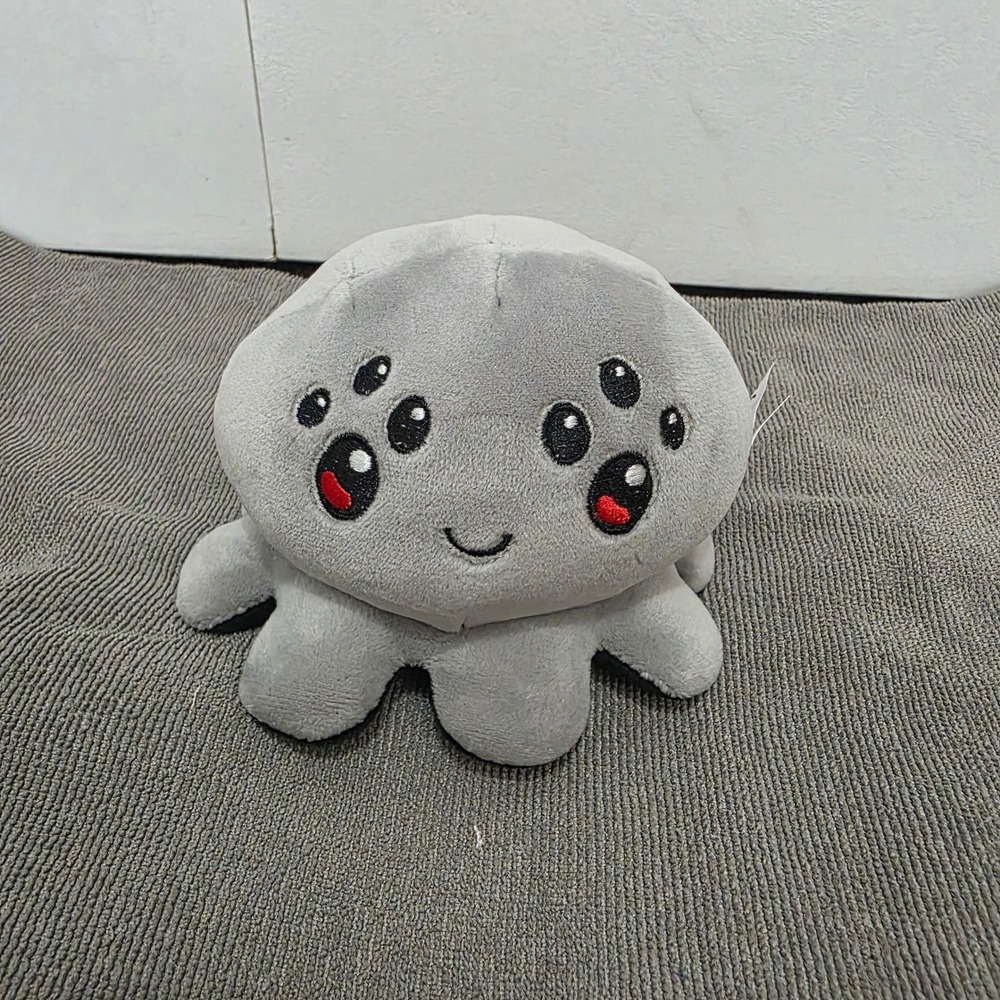 TeeTurtle Plushiverse Reversible Spider Plushie Grey Happy Black Angry Mood Toy